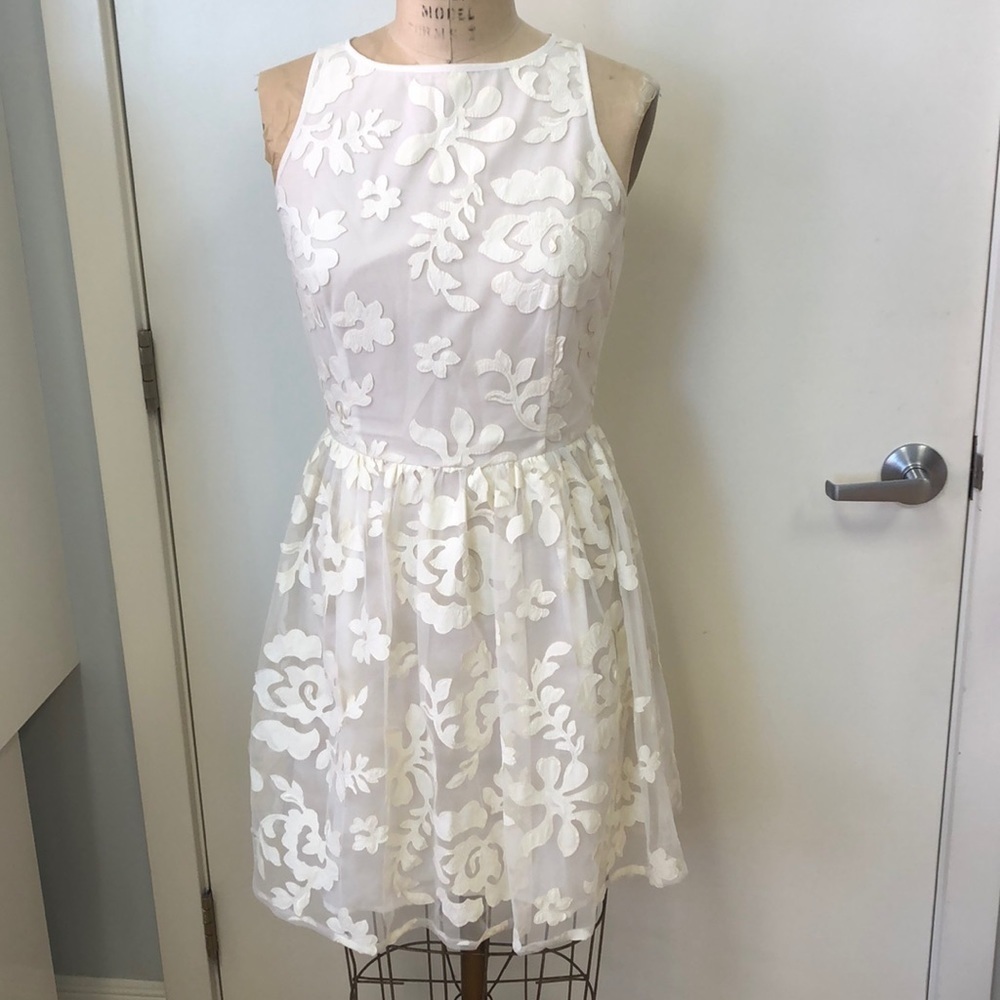 BB Dakota White Floral Lace Sheer Back Dress Size 6